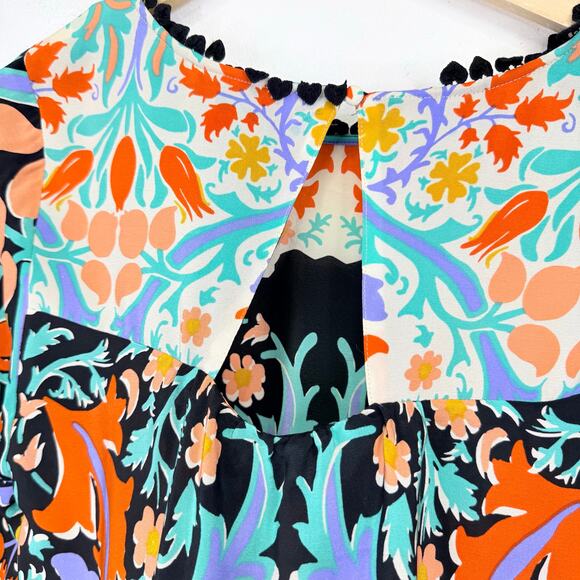 Anthropologie MAEVE Silk Folkart Blouse 4 Kimono Sleeve Floral Mixed Print Boho - Picture 9 of 11